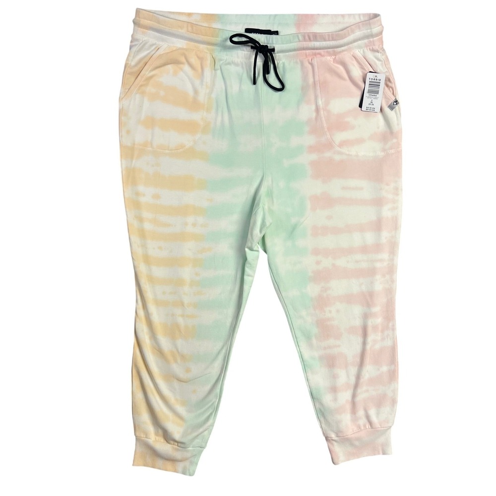 Torrid Tie Dye Jogger Pants 3X 22/24 Pastel Rainbow Drawstring Cotton Blend New - Picture 2 of 8
